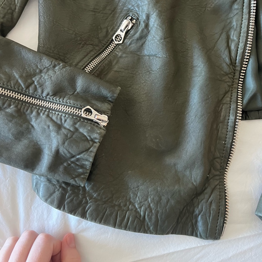 Madewell Washed Leather Motorcycle Jacket Dark Forest S - Picture 3 of 8